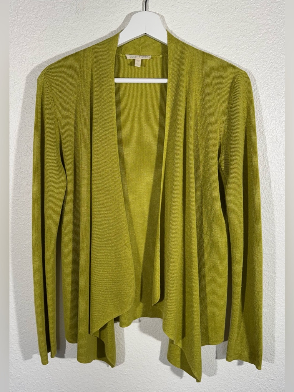 Eileen Fisher Open-Front Lightweight Cardigan Organic Linen in Lime Green
